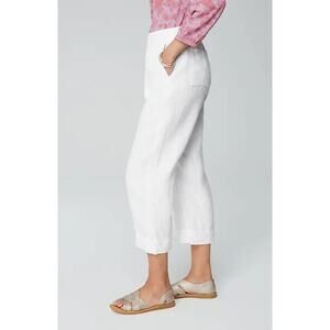 J Jill Linen Wide Leg Cropped Pants size Medium Petite White Beachy Relaxed Trip